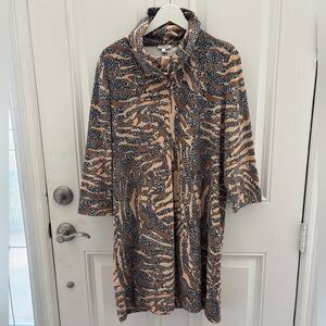Tyler Boë Faux Suede Animal Print Kim Cowlneck Dress Size Medium